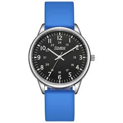 Uhren Damen Armbanduhr Damenuhr Silikonarmband Uhr Arabische Ziffern Analoge Uhr Quarzuhr Kleideruhr für Frauen Mädchen 50M Wasserdicht (Blau/Schwarz/Fluoreszenzskala) von FEMBW