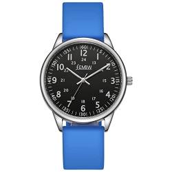 Uhren Damen Armbanduhr Damenuhr Silikonarmband Uhr Arabische Ziffern Analoge Uhr Quarzuhr Kleideruhr für Frauen Mädchen 50M Wasserdicht (Blau/Schwarz/Zweitmarker) von FEMBW
