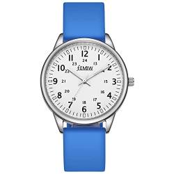 Uhren Damen Armbanduhr Damenuhr Silikonarmband Uhr Arabische Ziffern Analoge Uhr Quarzuhr Kleideruhr für Frauen Mädchen 50M Wasserdicht (Blau/Weiß/Fluoreszenzskala) von FEMBW