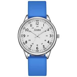 Uhren Damen Armbanduhr Damenuhr Silikonarmband Uhr Arabische Ziffern Analoge Uhr Quarzuhr Kleideruhr für Frauen Mädchen 50M Wasserdicht (Blau/Weiß/Zweitmarker) von FEMBW
