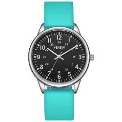 Uhren Damen Armbanduhr Damenuhr Silikonarmband Uhr Arabische Ziffern Analoge Uhr Quarzuhr Kleideruhr für Frauen Mädchen 50M Wasserdicht (Grün/Schwarz/Fluoreszenzskala) von FEMBW