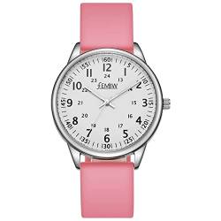 Uhren Damen Armbanduhr Damenuhr Silikonarmband Uhr Arabische Ziffern Analoge Uhr Quarzuhr Kleideruhr für Frauen Mädchen 50M Wasserdicht (Rosa/Weiß/Zweitmarker) von FEMBW