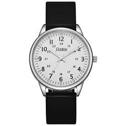 Uhren Damen Armbanduhr Damenuhr Silikonarmband Uhr Arabische Ziffern Analoge Uhr Quarzuhr Kleideruhr für Frauen Mädchen 50M Wasserdicht (Schwarz/Weiß/Fluoreszenzskala) von FEMBW
