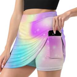 FENAC Glühender Regenbogen Damen Tennisrock Mit Hose Minirock Golfrock Hosenrock Sommerrock Tennis Skort Laufrock Mit Taschen von FENAC