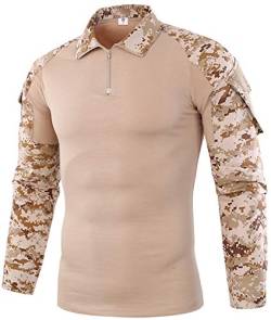 FENG Tactical Military Combat T-Shirt für Herren Langarm Slim Fit Camo Shirt Militäruniform Airsoft Zubehör Jagd Wandern (Desert Digital,5XL) von FENG