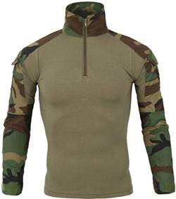 FENG Tactical Military Combat T-Shirt für Herren Langarm Slim Fit Camo Shirt Militäruniform Airsoft Zubehör Jagd Wandern (Jungle Camo,L) von FENG