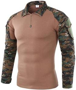 FENG Tactical Military Combat T-Shirt für Herren Langarm Slim Fit Camo Shirt Militäruniform Airsoft Zubehör Jagd Wandern (Jungle Digital,L) von FENG