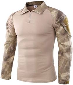 FENG Tactical Military Combat T-Shirt für Herren Langarm Slim Fit Camo Shirt Militäruniform Airsoft Zubehör Jagd Wandern (Ruin Yellow,2XL) von FENG