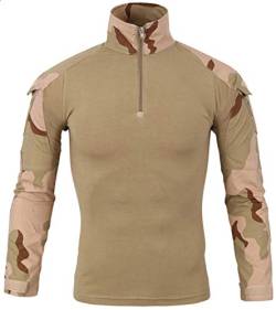 FENG Tactical Military Combat T-Shirt für Herren Langarm Slim Fit Camo Shirt Militäruniform Airsoft Zubehör Jagd Wandern (Tricolor Desert,4XL) von FENG