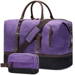 FENGDONG Weekender Bag Große Übernachtungstasche für Damen und Herren mit Schuhfach, Segeltuch, Handgepäck, Reisetasche, Seesack, Violett, Reisetasche von FENGDONG