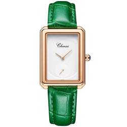 FENKOO Frauen Uhren Luxus Mode Damen Quarzuhr Wasserdicht Einfache Kreative Leder Armbanduhr Freundin Geschenk (Farbe : Green White Gold) von FENKOO