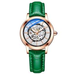 FENKOO Luxus Frauen Mechanische Uhren Wasserdicht Automatische Uhr Rose Gold Damen Skelett Uhr (Farbe : Grün) von FENKOO