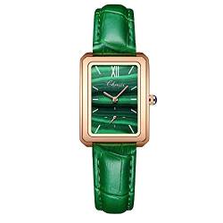 FENKOO Mode Anti Damen kleine grüne Uhr kleine quadratische kleine runde Lederband wasserdichte Malachit-Quarz-Uhr (Farbe : 3) von FENKOO
