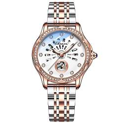 FENKOO Mode Damen Mechanische Uhr Leuchtend Wasserdicht Solide Stahlband Hohle Automatische Mechanische Uhr (Farbe : 6) von FENKOO