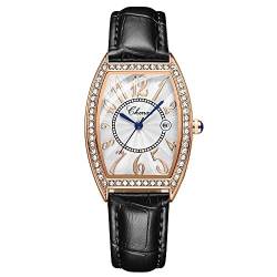 FENKOO Mode Damen Quarzuhr Kalender Diamant Lederarmband wasserdichte Uhr (Farbe : Schwarz) von FENKOO
