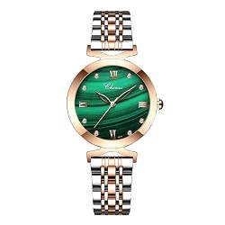 FENKOO Mode Damen kleine quadratische Quarzuhr Stahlband Diamant wasserdicht kleine grüne Uhr (Farbe : 12) von FENKOO