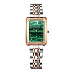 FENKOO Mode Damen kleine quadratische Quarzuhr Stahlband Diamant wasserdicht kleine grüne Uhr (Farbe : 13) von FENKOO