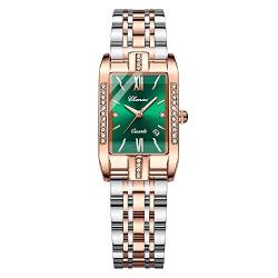 FENKOO Mode Rechteck Damenuhr Kalender solide Stahlband wasserdicht Band Diamant Englisch Uhr (Farbe : Grün) von FENKOO
