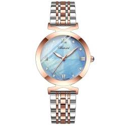 FENKOO Rechteckige Armbanduhren für Frauen Rose Gehäuse Damen Luxus Marke Stahlband Quarz Uhr (Farbe : Blau) von FENKOO