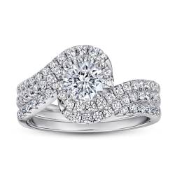 FENKOO Ringe Für Frauen,S925 Sterling Silber Double Row Diamant Ring,Damenring (Farbe : Silber, Size : 10) von FENKOO