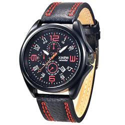 FENKOO Schöne Armbanduhren Marke Uhren Herren Lederband Datum Quarz Armbanduhr (Color : 2) von FENKOO
