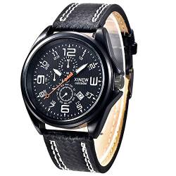 FENKOO Schöne Armbanduhren Marke Uhren Herren Lederband Datum Quarz Armbanduhr (Color : 3) von FENKOO