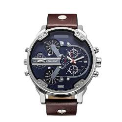 FENKOO Uhren for Männer 6820 Sport-Uhr-Lederband Uhren großen Zifferblatt Dual Time Zone Quarz-Uhr (Farbe : Brown) von FENKOO