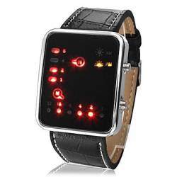 FENKOO Unisex Uhr mirt Binärer LED Anzeige, PU Lederarmband (Schwarz) von FENKOO