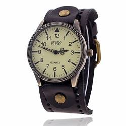 FENKOO Unisex Vintage-Leder-Band große Zifferblatt Quarz Analog Armbanduhr von FENKOO