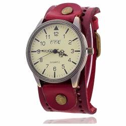 FENKOO Unisex Vintage-Leder-Band große Zifferblatt Quarz Analog Armbanduhr von FENKOO