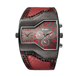 Personality Herren Quarzuhr Dual Time Zone Fashion Large Dial Belt Watch (Farbe : Red) von FENKOO