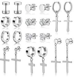 10 Paar Titan-Stahl-Kreuz-Ohrringe mit Scharnier-Ohrringen für Männer und Frauen, Ohrpiercing, Schmuck, Geschenke, Silikon von FENOHREFE