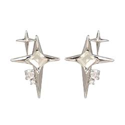 2023 modische silberfarbene Ohrstecker mit gekreuztem Stern und Zirkon für Frauen und Mädchen, koreanische Vierzackige Stern-Ohrringe Schmuck, Silikon von FENOHREFE