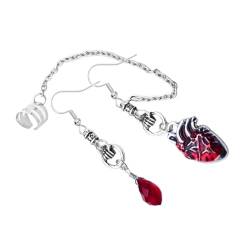 Gotische rote Herz-Ohrringe, gruselig, asymmetrisch, Ohrmanschetten für Kristall, Wassertropfen-Anhänger, Modeschmuck, Silikon von FENOHREFE