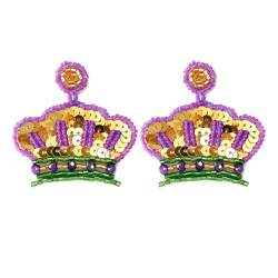 Violette Ohrringe, vielseitiger Stiefel-/Kronenförmiger Ohranhänger, Pailletten, Perlen, Ohrschmuck, Ornament für den täglichen Gebrauch, Karnevalsschmuck, Silikon von FENOHREFE