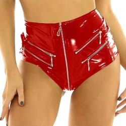 Damen Lederlook Kunstleder Shorts Hotpants mit Reißverschluss Wetlook L von FEOYA