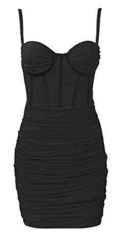 Damen Mesh Mini Kleider Sexy Kleid Party Figurbetonte Bleistift Partykleid Bodycon Kleid Freizeitkleider für Fraun Sommerkleid Elegant Abendkleid Solid Schulterfrei Rückenfrei Clubwear von FEOYA