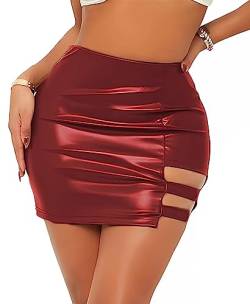 Damen Minirock Wetlook Rock Bodycon Lackleder Mini Rock Figurbetont Latex Bleistiftrock Kurz Party Gogo Clubwear Damen Wetlook Rock Mini Glänzender Party Rock von FEOYA