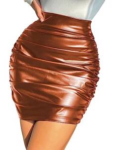 Damen Minirock Wetlook Rock Bodycon Lackleder Mini Rock Figurbetont Latex Bleistiftrock Kurz Party Gogo Clubwear Damen Wetlook Rock Mini Glänzender Party Rock von FEOYA