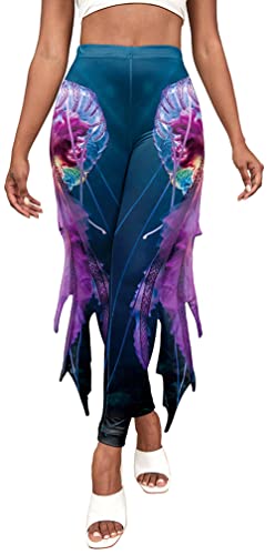 Damen Sport Leggings Schlanke Hohe Taille Sporthose Halloween Drucken Leggins Bauchkontrolle Meerjungfrauen Print Yogahose Frauen Fitness Lange Hosen Blickdicht Push Up Laufhose für Gym Yoga - M von FEOYA