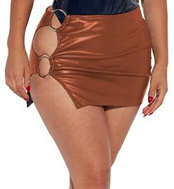 Damen Wetlook Sexy Rock Vinyl Knielange Clubwear Party Bodycon Skirt M von FEOYA