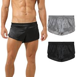 FEOYA 2PC Essential Unterwäsche Boxershorts für Herren mit Mesh-Beutel + Elastischen Trägern Athletic Supporters Sexy Silky Suspensorium High Split Boxershorts Leichte Active Shorts Schwarz + Grau L von FEOYA