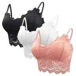 FEOYA 3 pcs Damen Abnehmbare Pads Spitze Bralette ohne Bügel BH Yoga Spitze BH Bra Top Set Sport-BHS für Women von FEOYA