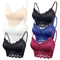 FEOYA 6 pcs Damen Strappy Bra Sexy Blumen Spitzen BH Bralette Bustier Crop Top BH ohne Bügel Comfort Bra mit Abnehmbare Gepolstert Cup Elastisch Riemchen Dessous von FEOYA