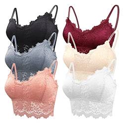 FEOYA 6 pcs Damen Strappy Bra Sexy Blumen Spitzen BH Bralette Bustier Crop Top BH ohne Bügel Comfort Bra mit Abnehmbare Gepolstert Cup Elastisch Riemchen Dessous von FEOYA