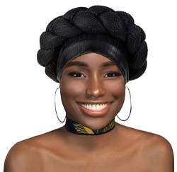 FEOYA Afrikanischer Turban Damen Pre-Tied Geflecht Mütze Kopf Wrap Twisted Head Turbans Kopftuch Schwarz von FEOYA