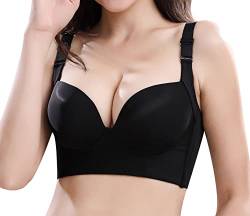 FEOYA BH für Frauen Sexy Push Up BH Breite Träger Ohne Bügel Gepolsterter BH Komfort Übergröße Damen Großer Busen Fester Halt BH für Den Alltag Schwarz 38G von FEOYA