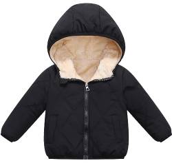 FEOYA Baby Baumwolljacke Tank Top Einzigartiger Kapuzenjacke Polyester Winter Kindermantel Herbst Wolle Mantel Kleidung Jungen und Mädchen Dicke Warme Schwarz 5-6 Jahre von FEOYA