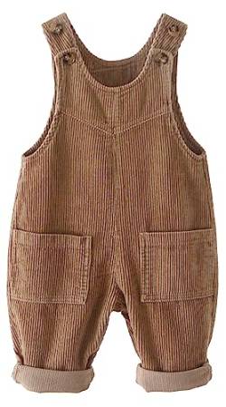 FEOYA Baby Cord Latzhose Gerippter Samt Kleinkind Bodysuit Unisex Arbeitshose Hosenträger Taschen Overall Hosen Jungen Mädchen Knöpfe Outfit Neugeborenen Latzhose für Frühling Herbst Braun 100 von FEOYA