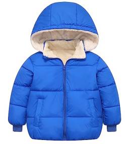 FEOYA Baby Daunenjacke Kindermantel Winter Gefüttert Mädchen Leichte Jacke Mit Abnehmbarer Mütze Geeignet Für Kinder und Jungen Drucken Kleidungsset Warme Kurze Baumwolljacke Coat Königsblau von FEOYA